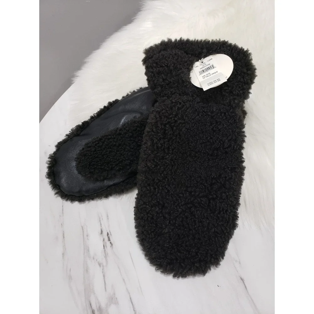 NEW AERIE OFFLINE FAUX LEATHER & FLEECE BLACK MITTENS WOMENS GIFT TEEN SNOWBUNNY